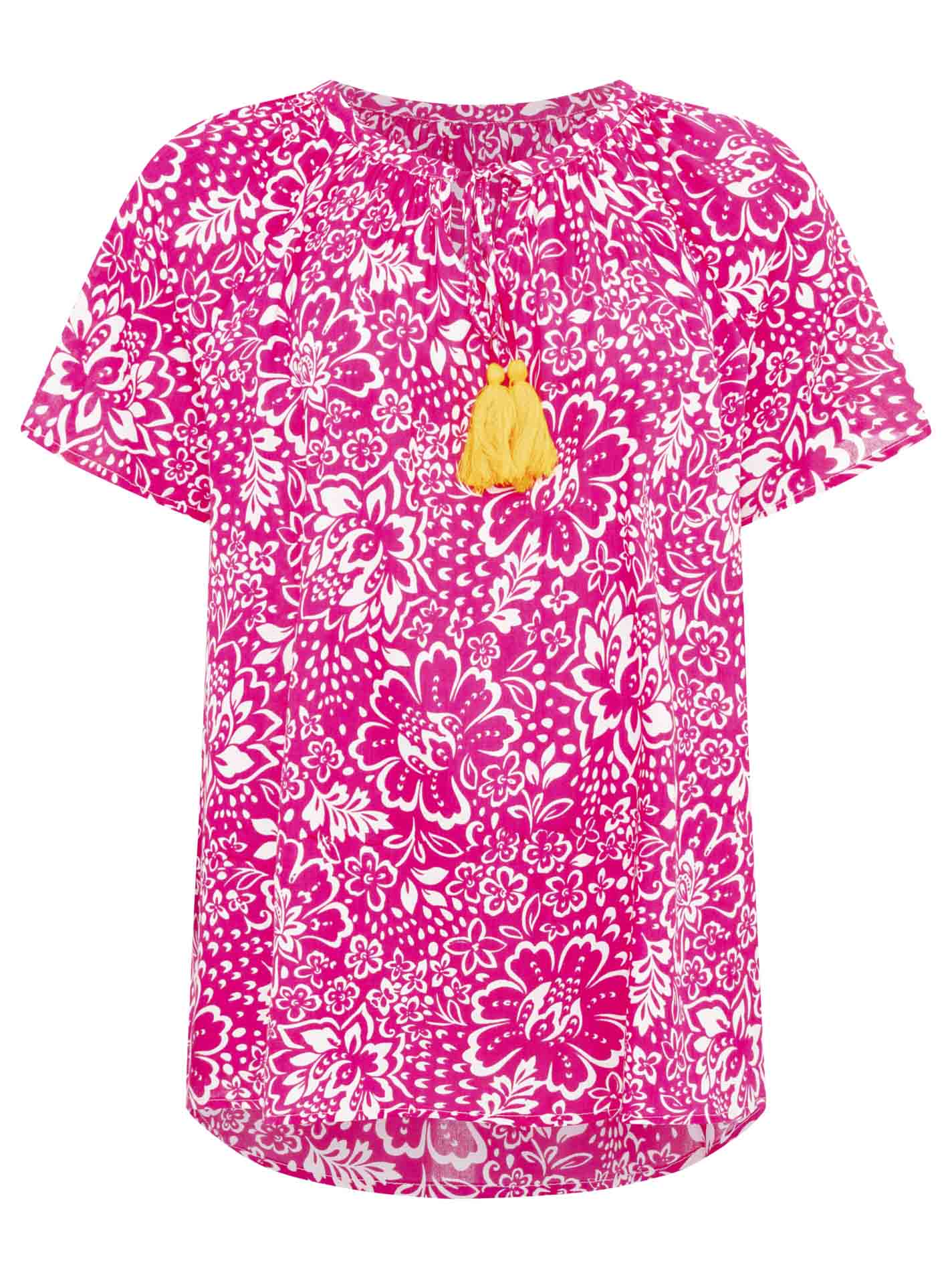 Bluse Kurzarm Viskose "Blumenbeet" 